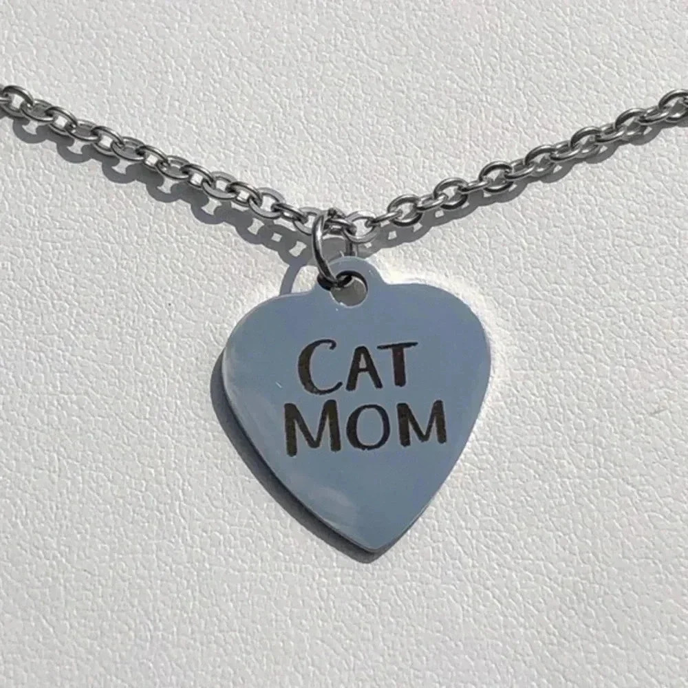 Cat Mom Fur Baby Mother’s Day Stainless Steel Charm Chain Necklace NWT